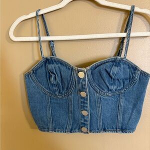 Lulus Denim Corset Crop Top Bustier Size Small NWT